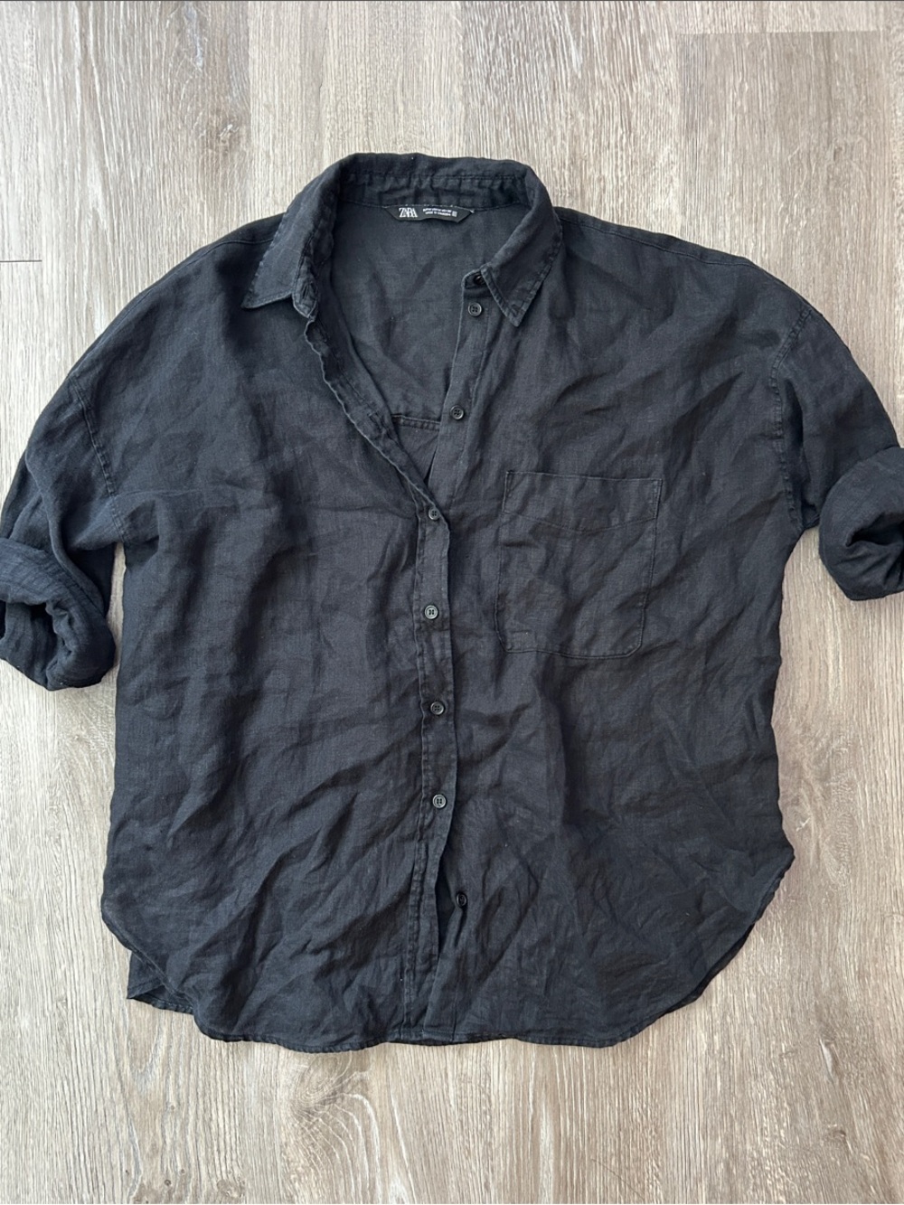 Zara Women's Black Casual Button-Down Linen Shirt
